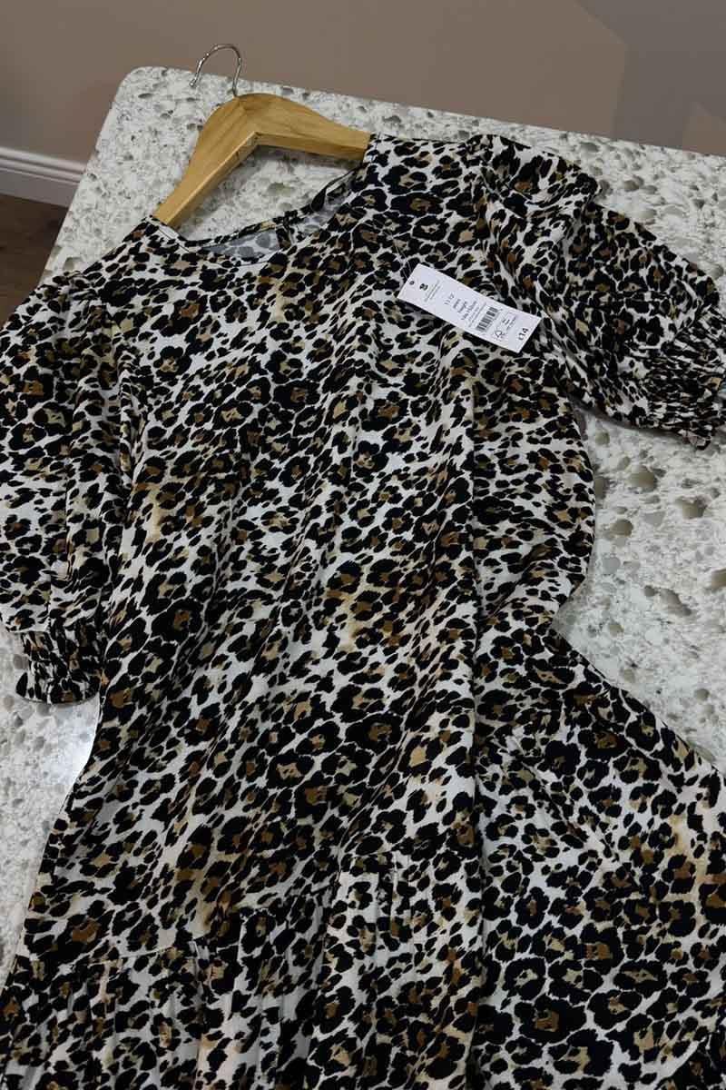 C1584 GE.ORGE KARPUZ KOL LEOPAR ELBİSE