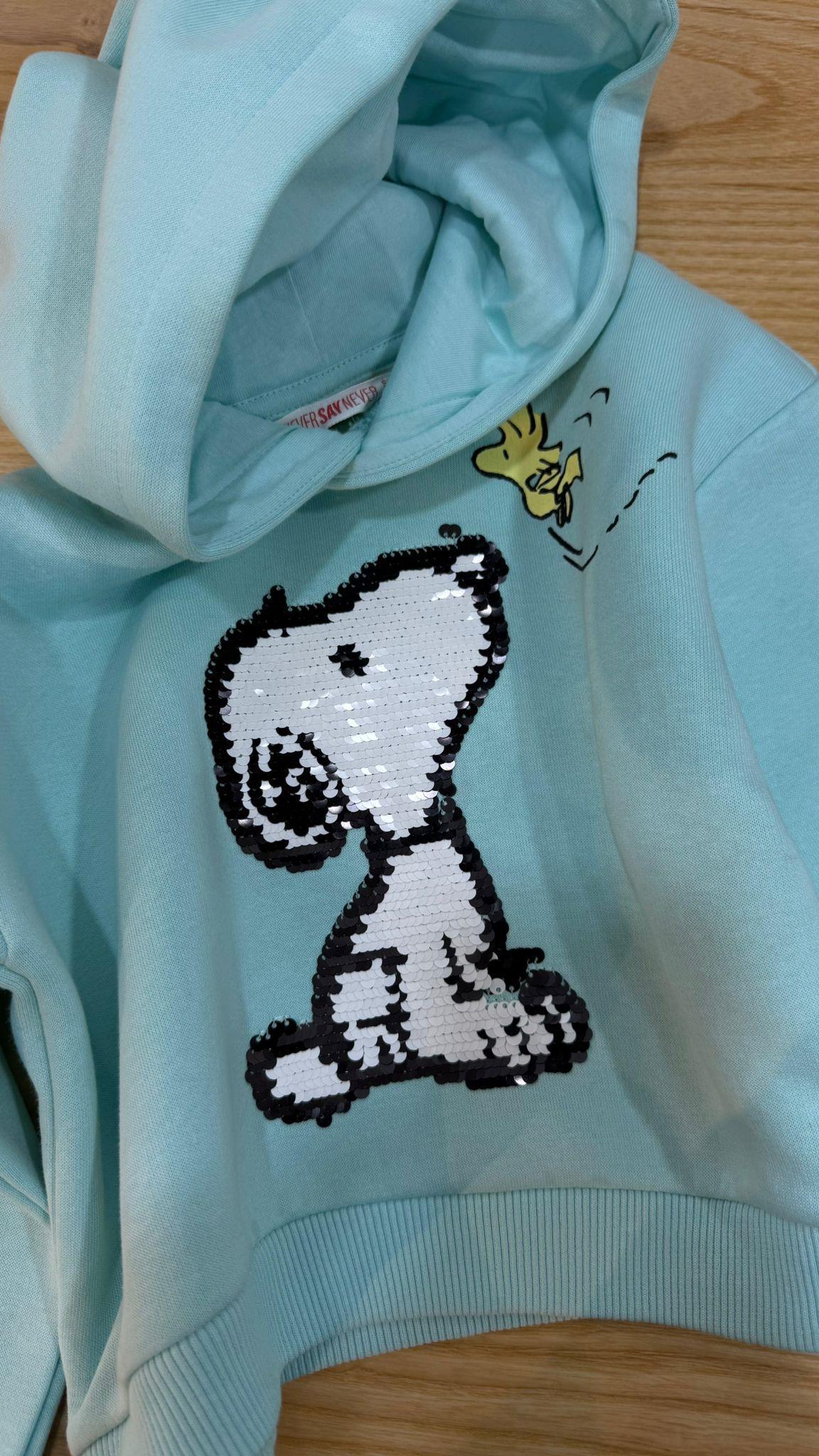 C2039 SNOOPY PAYETLİ AÇIK MAVİ KAPŞONLU ŞARDONLU SWEAT