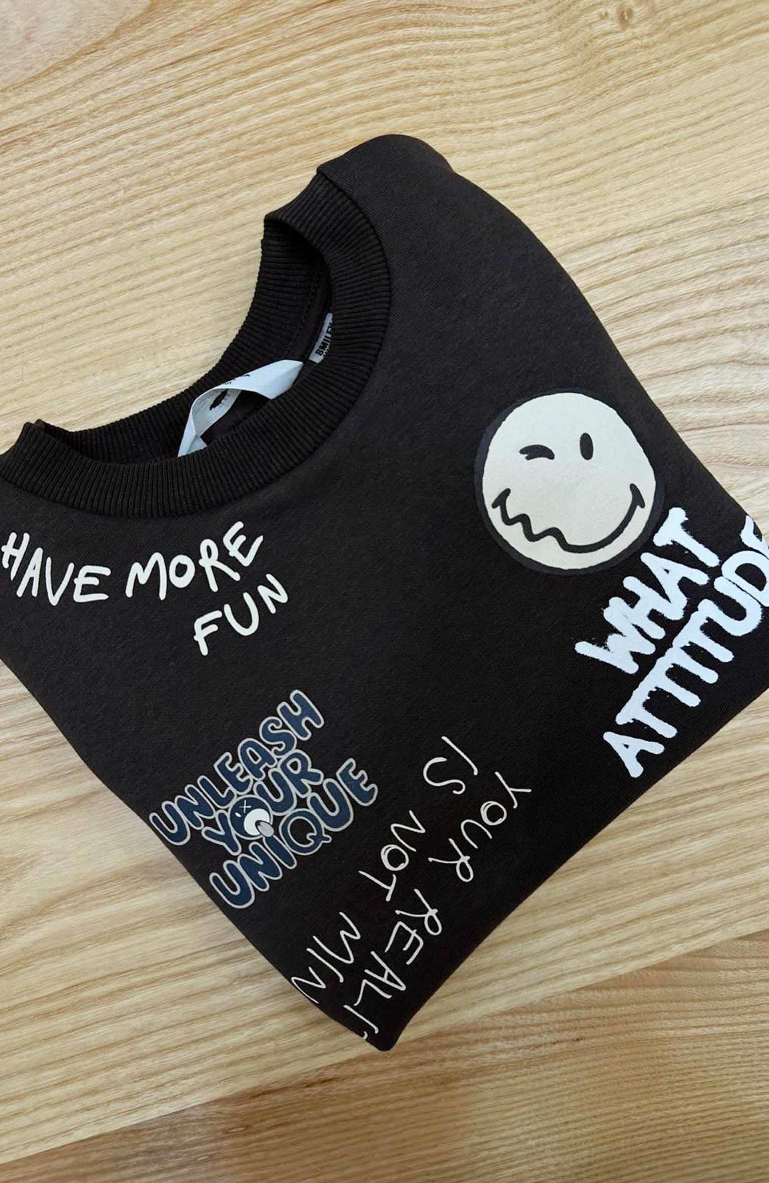 C2083 SMILEY WORLD BASKILI KAHVERENGİ SWEAT