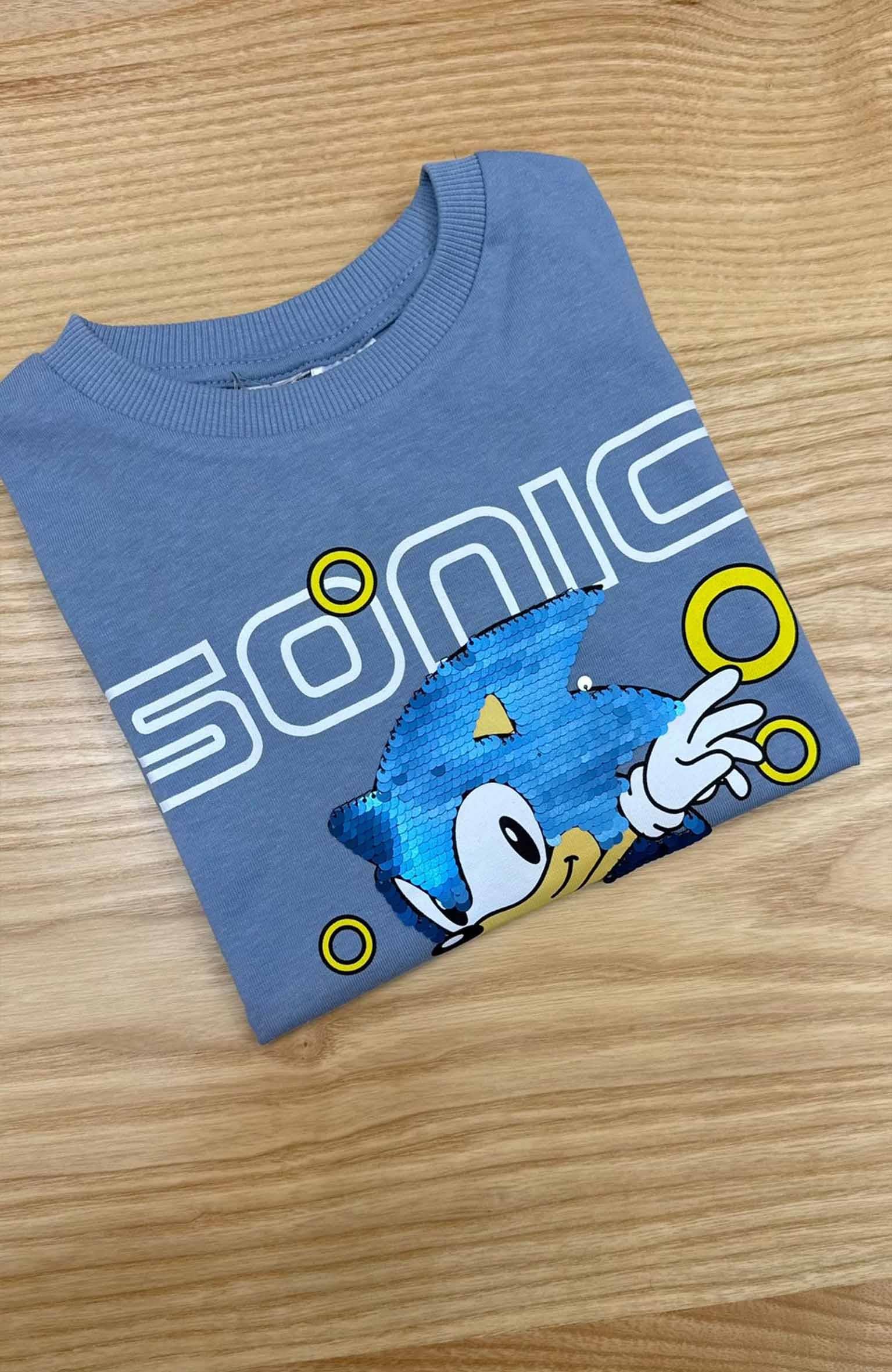 C2162 SONİC BASKILI MAVİ İNCE PAMUKLU SWEAT