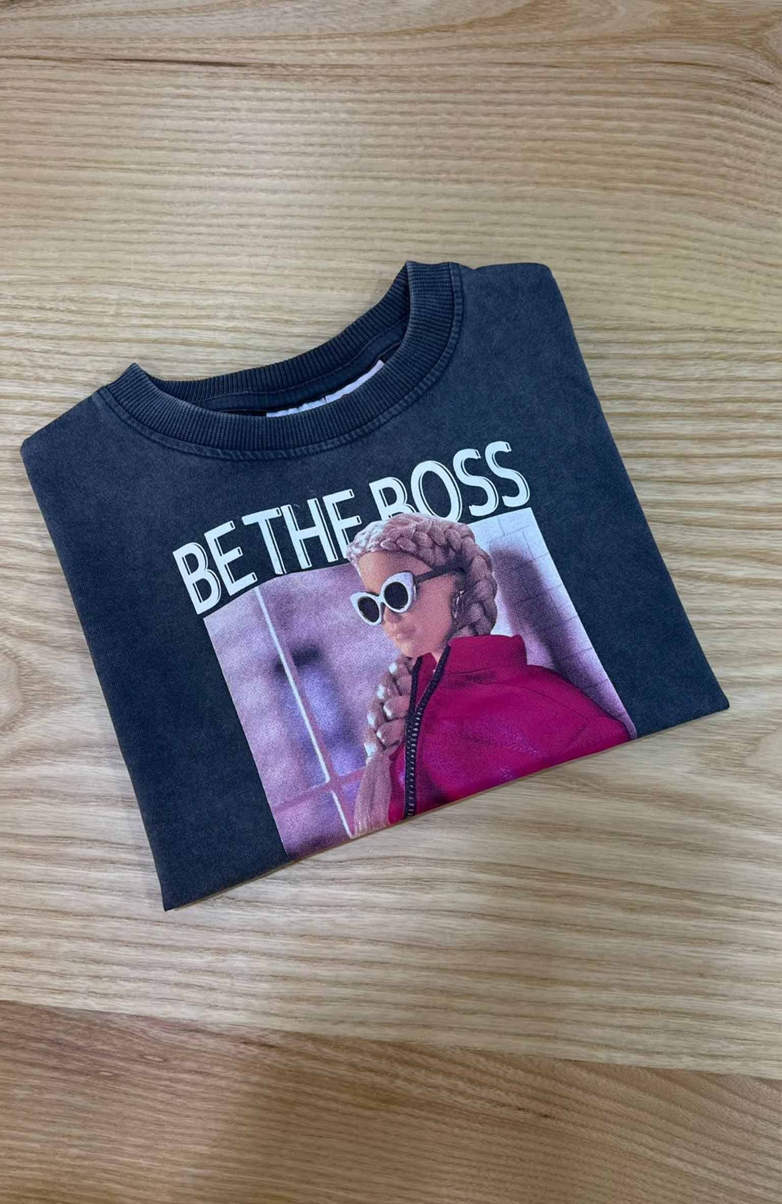 C2201 BRBİE BASKILI ANTRASİT YIKAMALI T-SHIRT