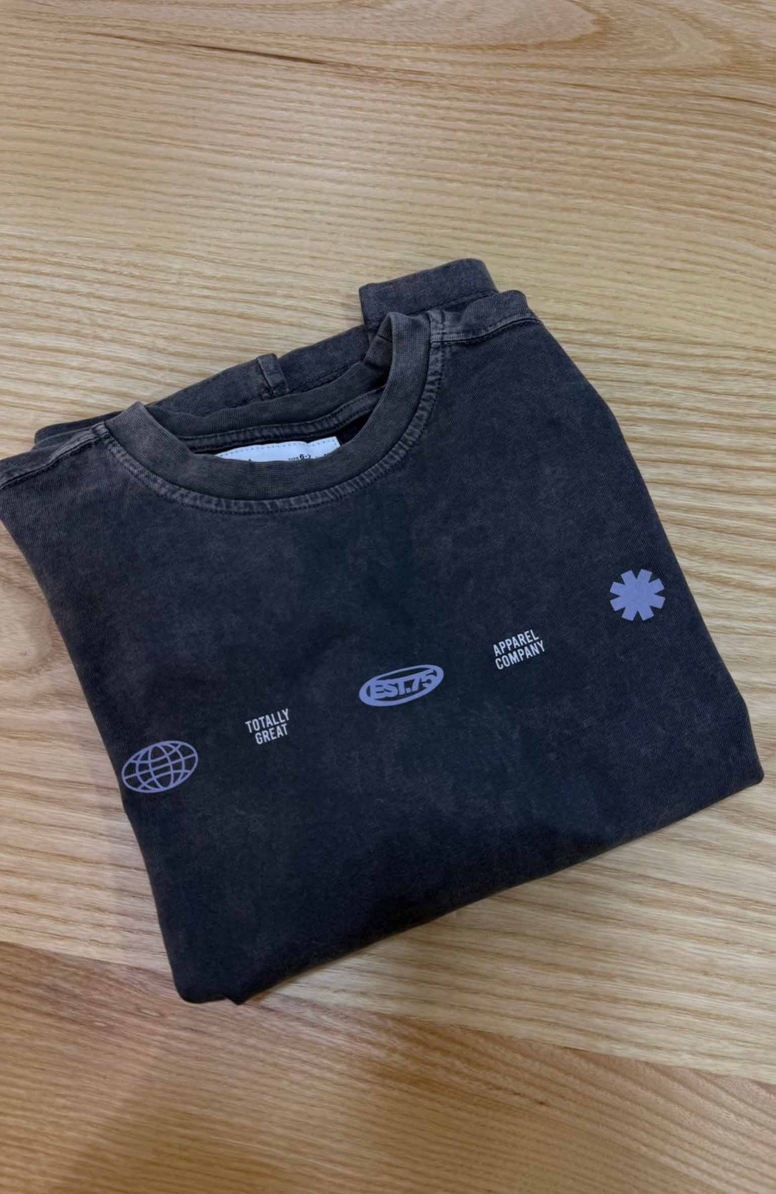 C2220 BASKILI YIKAMALI ANTRASİT UZUN KOL T-SHIRT