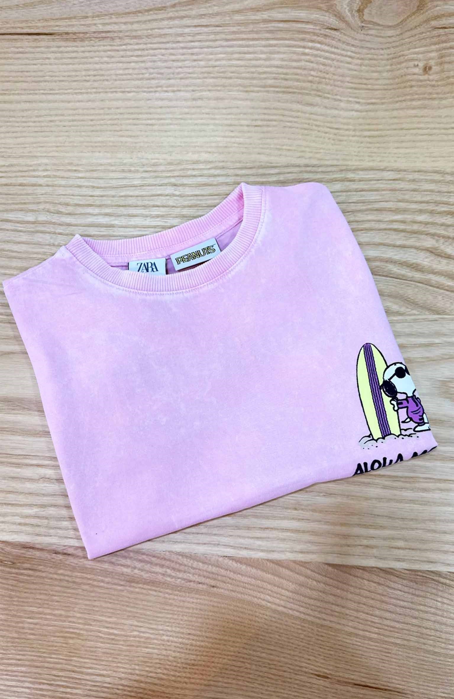 C2240 SNOOPY BASKILI YIKAMALI PEMBE T-SHIRT