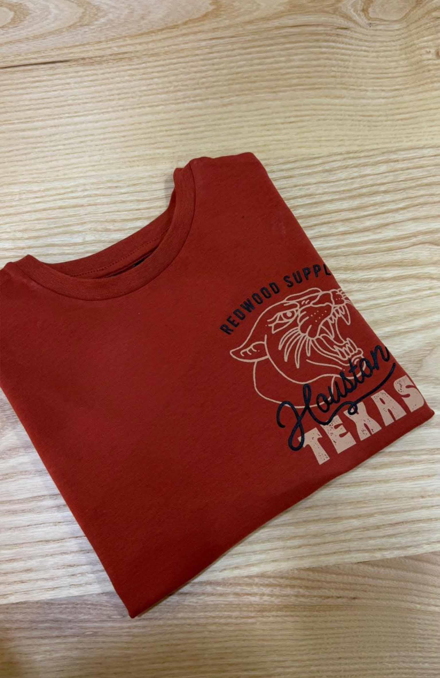 C2252 TEXAS BASKILI KİREMİT T-SHIRT