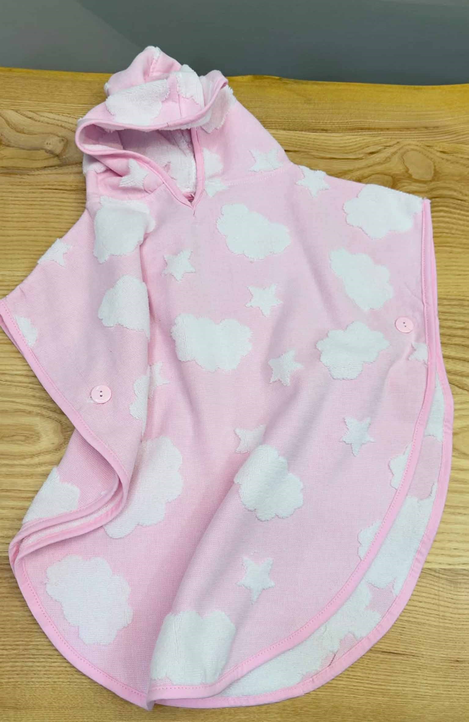 C2467 PEMBE KAPÜŞONLU PANÇO HAVLU