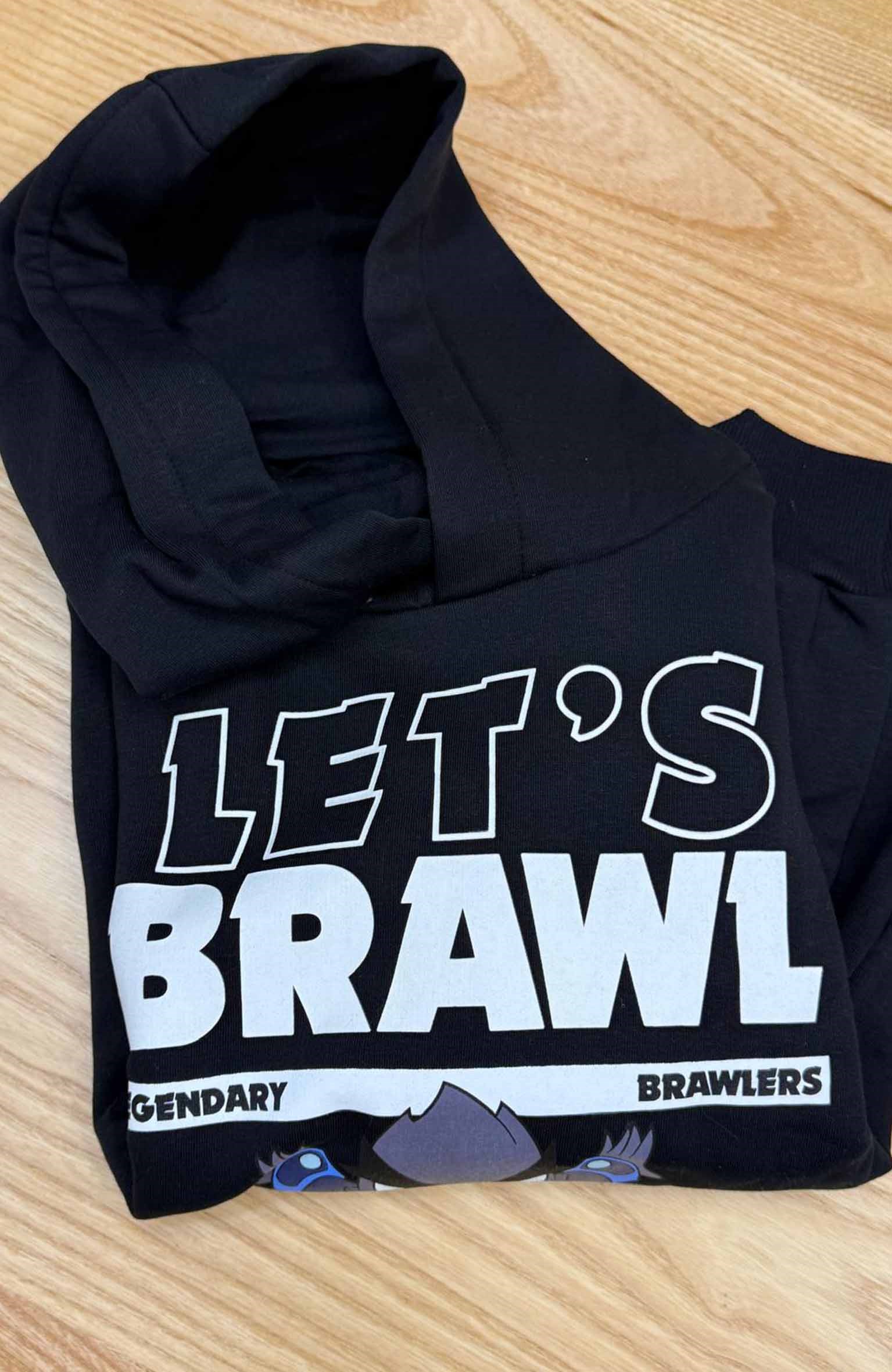 C2864 BRAWLES BASKILI KAPÜŞONLU SİYAH SWEAT