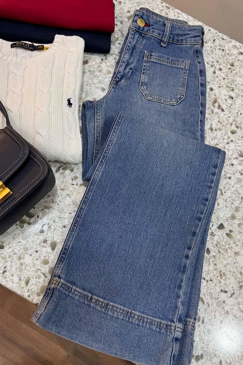 K2069 R.ISLAND GOLD DÜĞMELİ MAVİ WİDE LEG JEAN