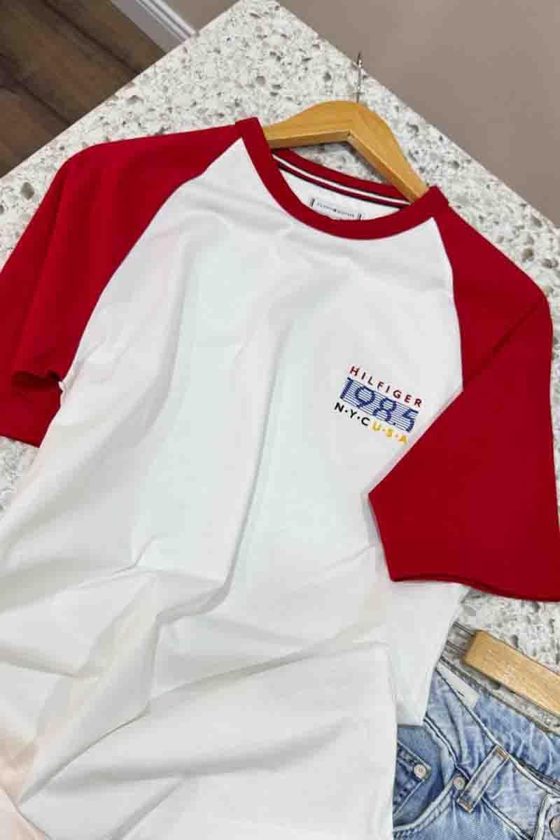 K2705 TH KIRMIZI REGLAN KOL DETAYLI T-SHIRT