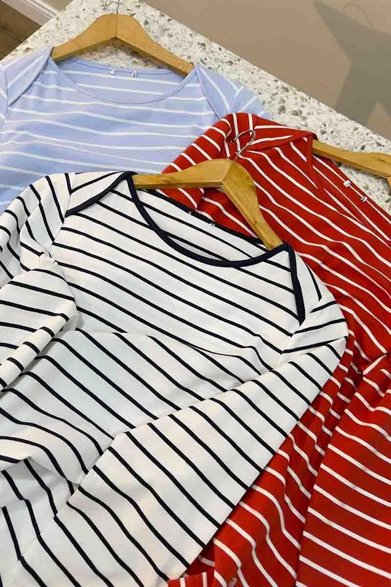 K2821 ÇİZGİLİ PAMUKLU 1/3 KOL T-SHIRT