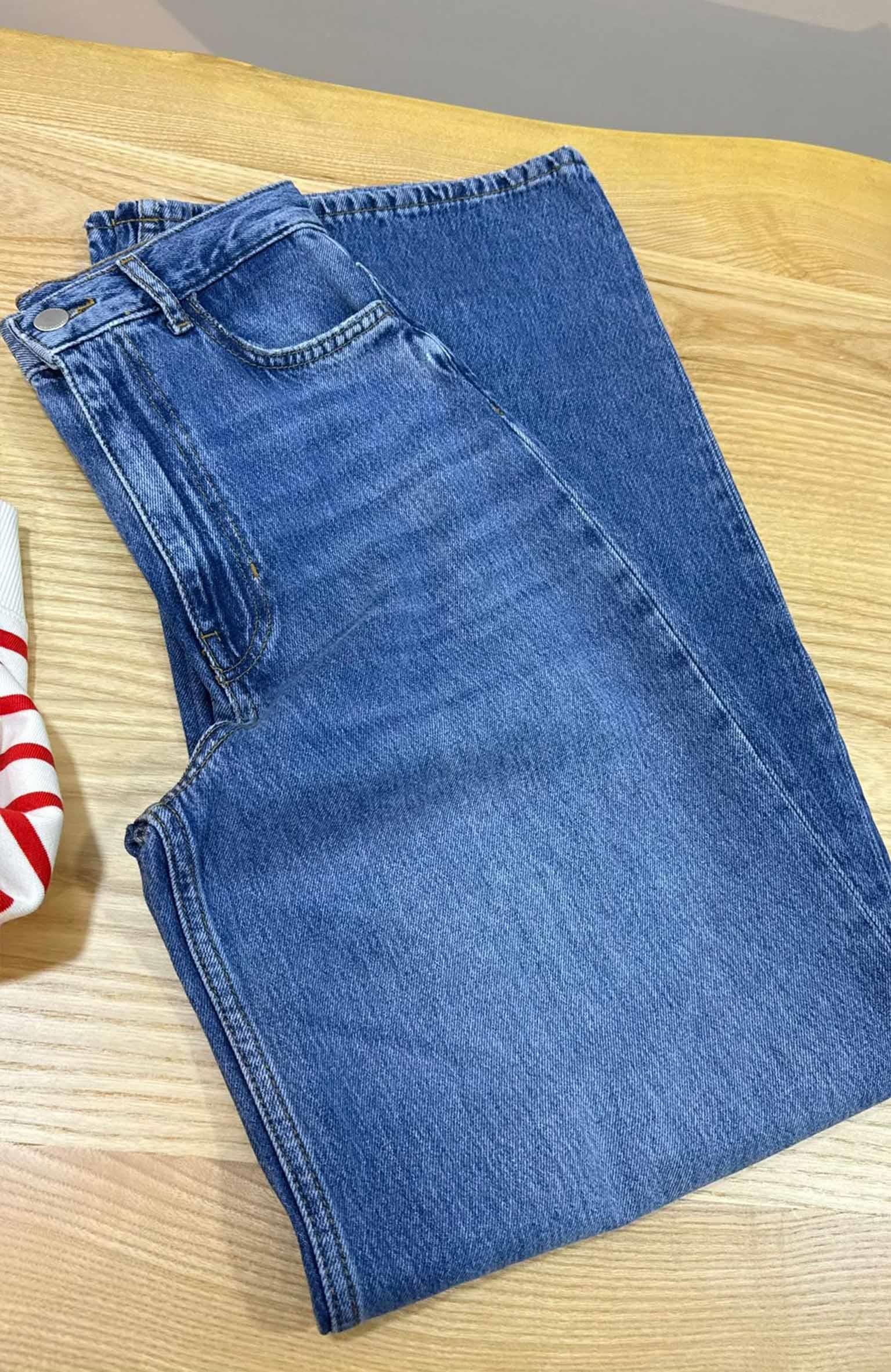 K3225 GENİŞ PAÇA MAVİ İNCE DENİM PANTOLON