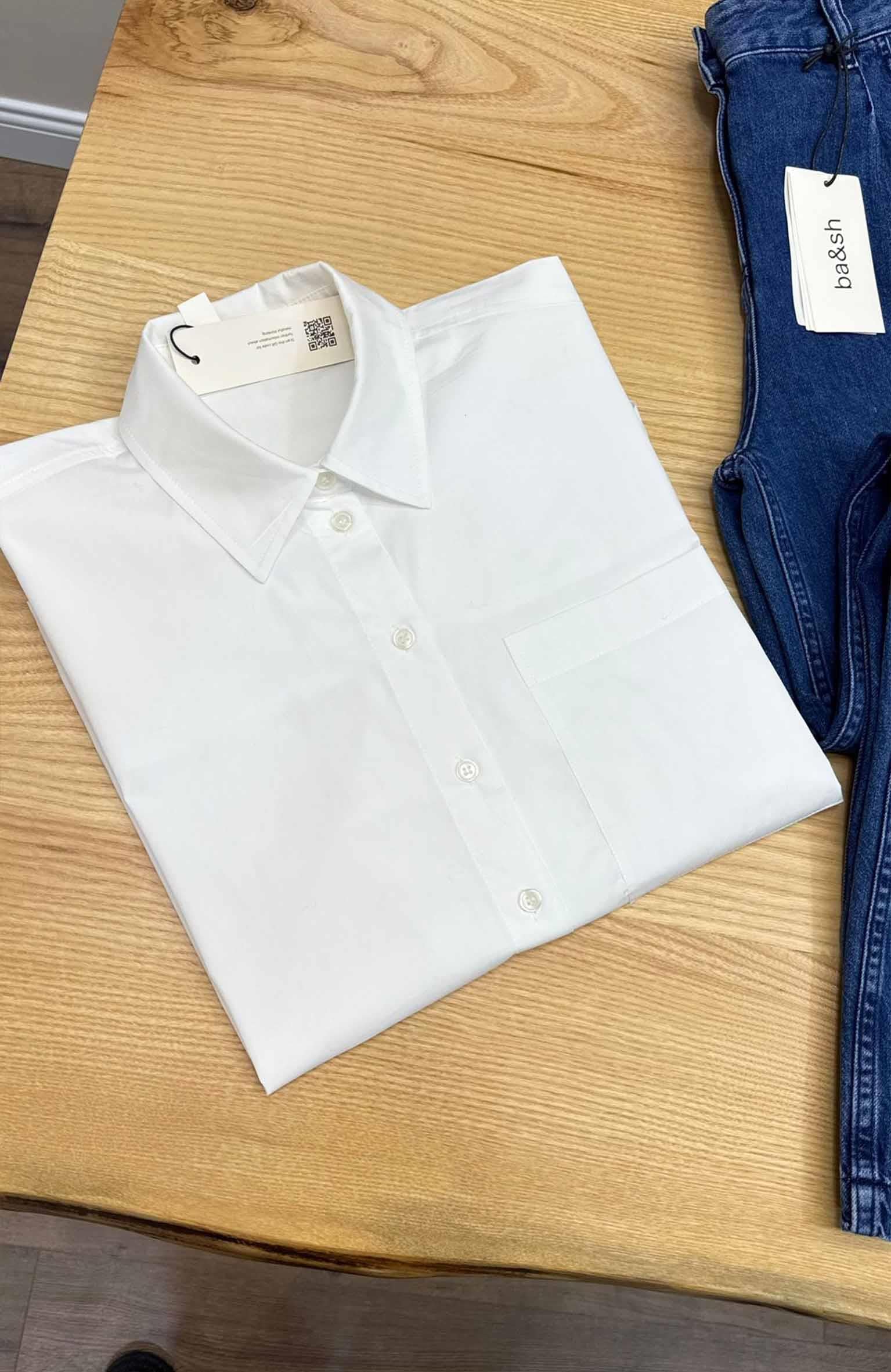 K3381 MİNİMAL NAKIŞ DETAYLI OVERSIZE BEYAZ POPLİN GÖMLEK