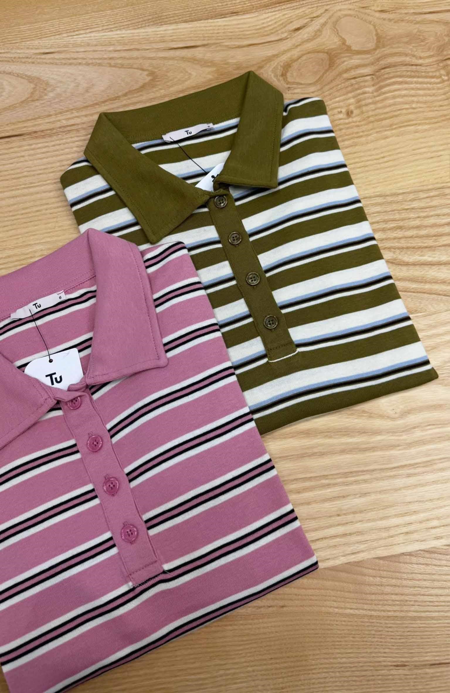 K3444 T.U YAKALI ÇİZGİLİ UZUN KOL T-SHIRT