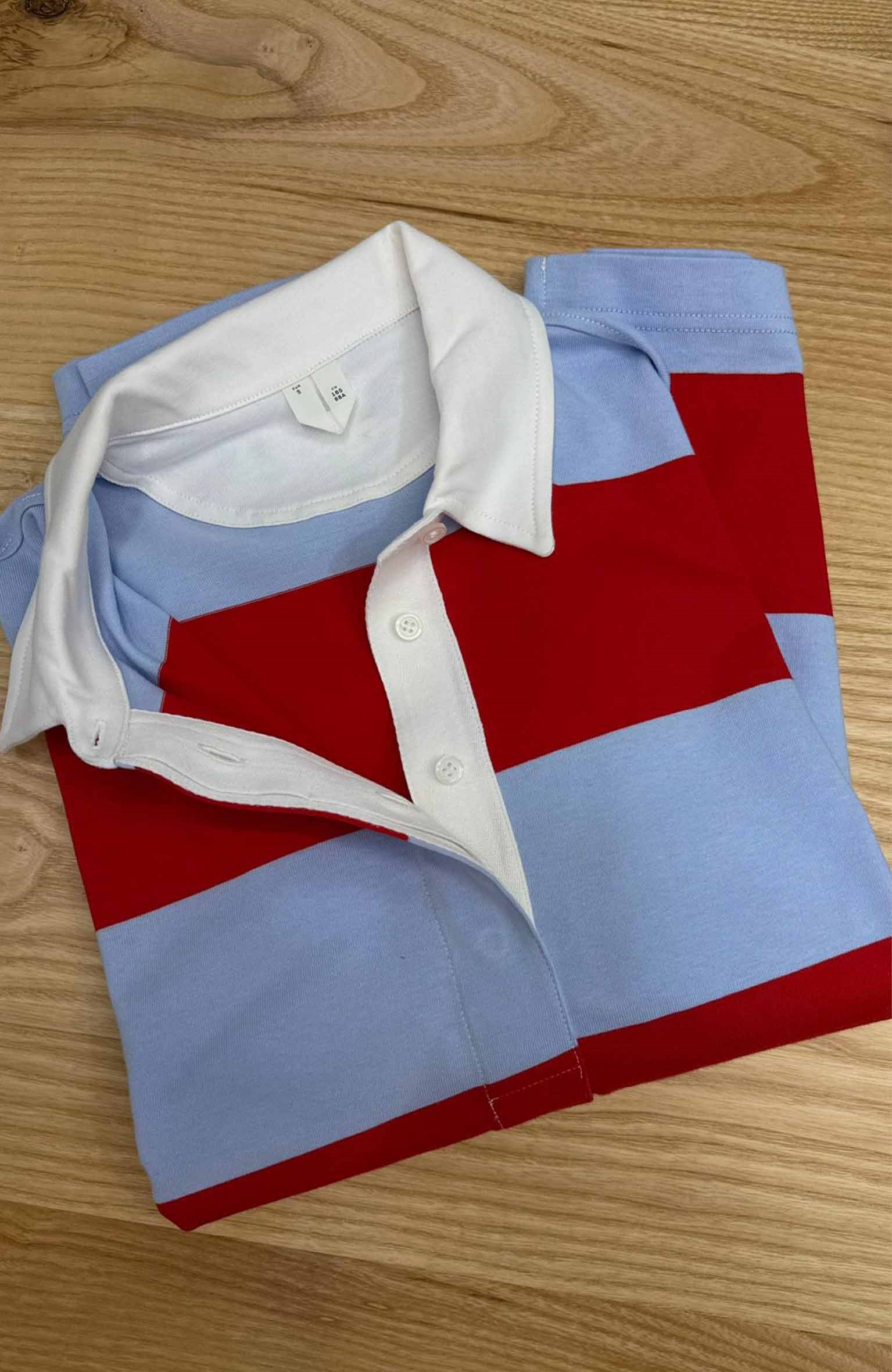 K3695 ARKT POLO YAKA KALIN KIRMIZI/MAVİ ÇİZGİLİ UZUN KOL T-SHIRT