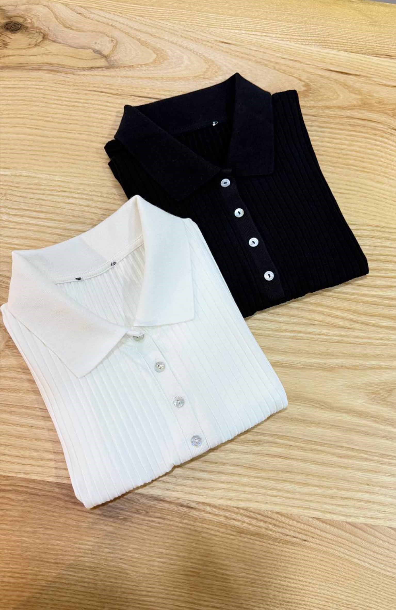 K3726 POLO YAKA SEDEF DÜĞMELİ KAŞKORSE CROP