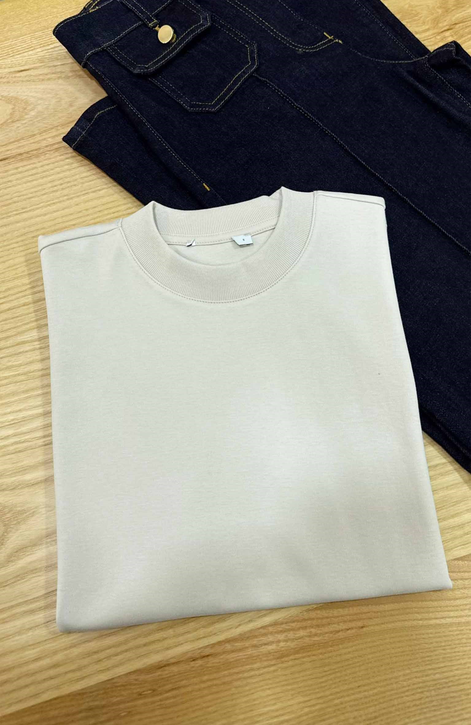 K3814 DÜŞÜK OMUZ AÇIK VİZON T-SHIRT