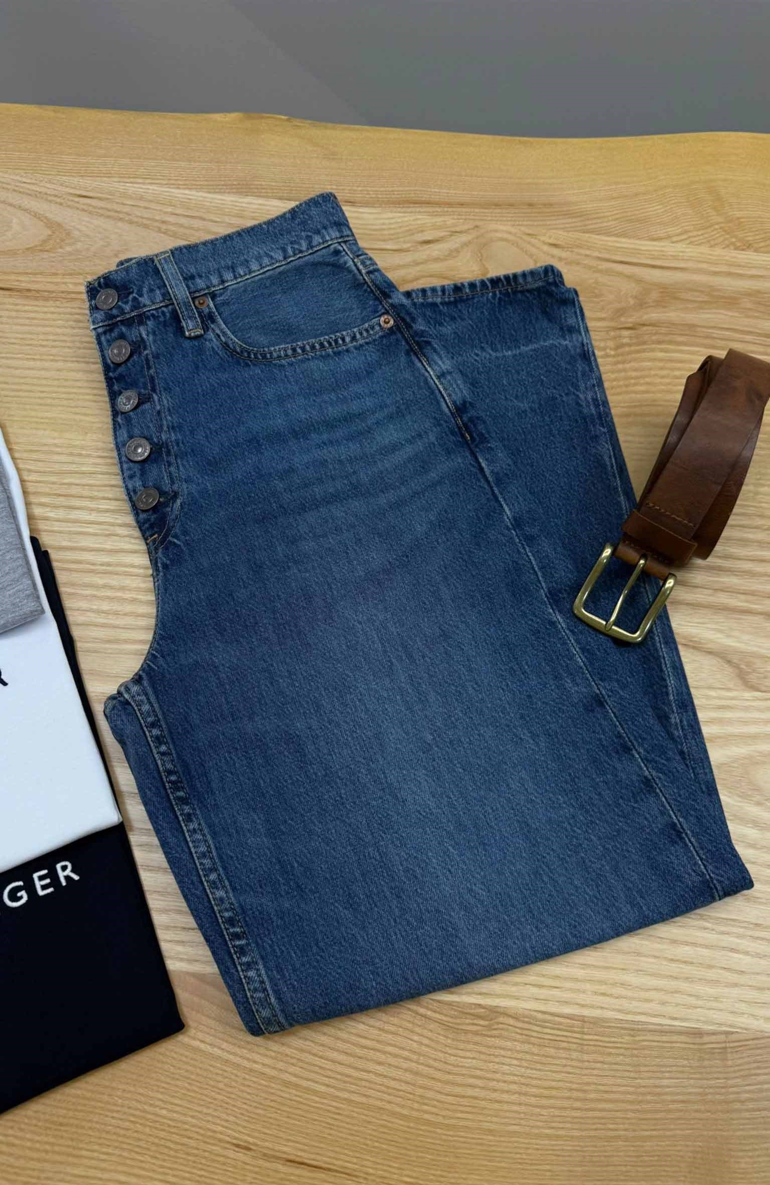 K3824 PRL ÖNDEN DÜĞMELİ MAVİ CROP JEAN