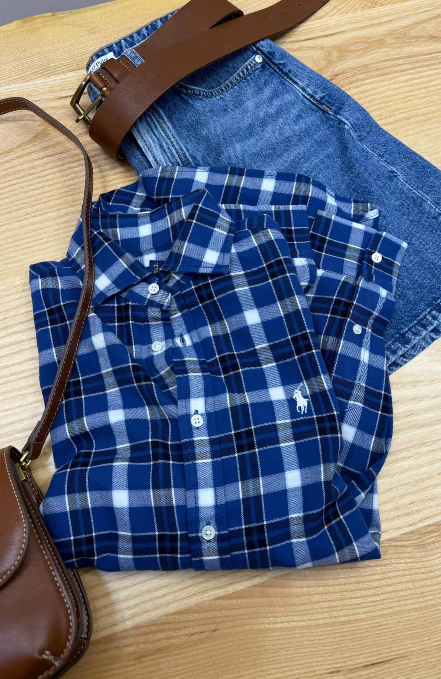 K3834 PRL RELAXED FİT LACİVERT EKOSE GÖMLEK