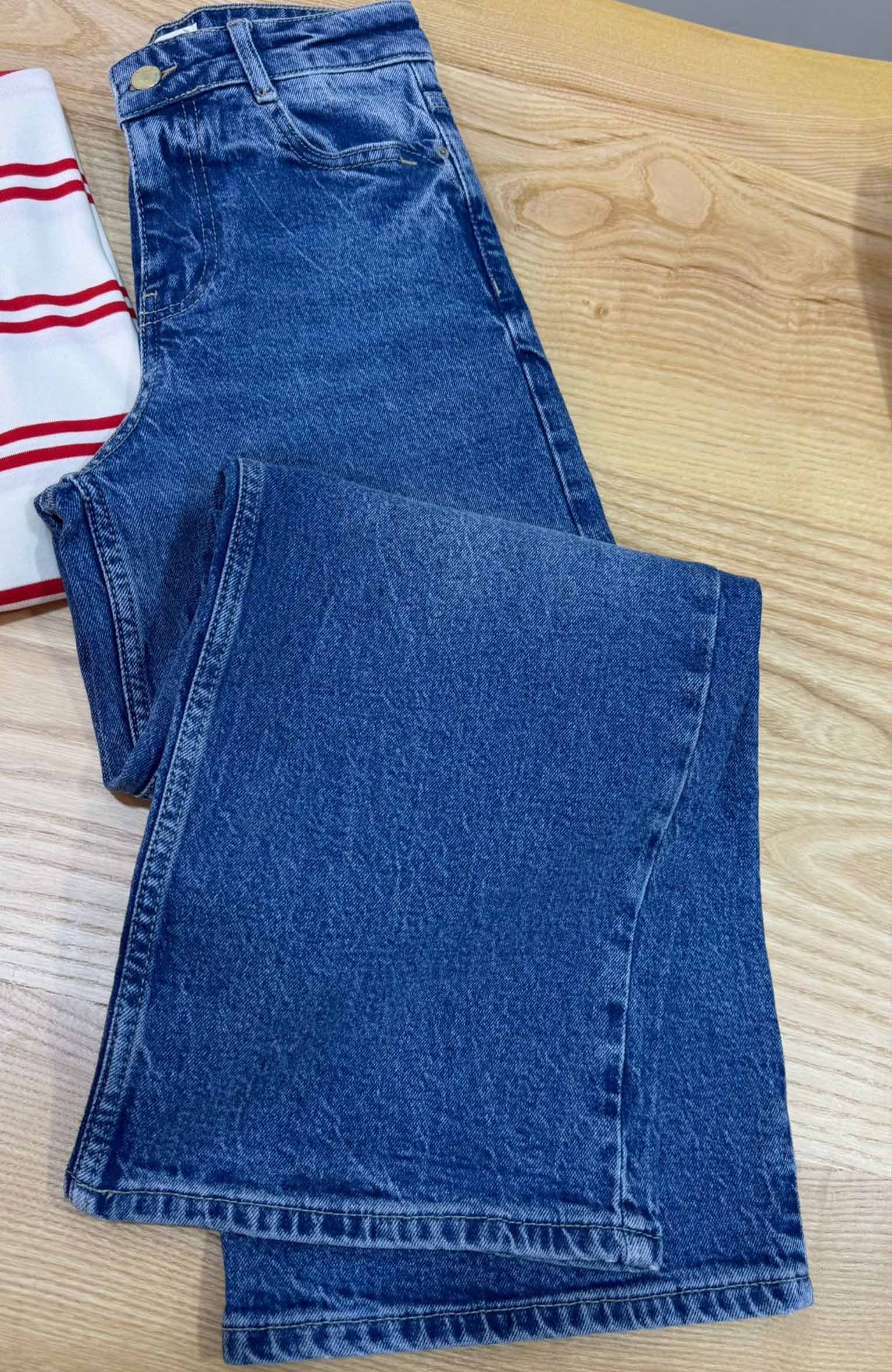 K3851 TAŞLAMALI MAVİ CROP JEAN