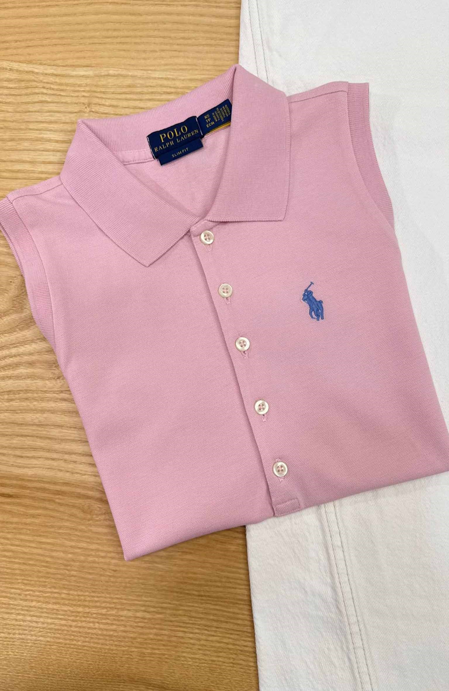 K4146 5 DÜĞMELİ POLO YAKA SLİM FİT KOLSUZ PEMBE T-SHIRT
