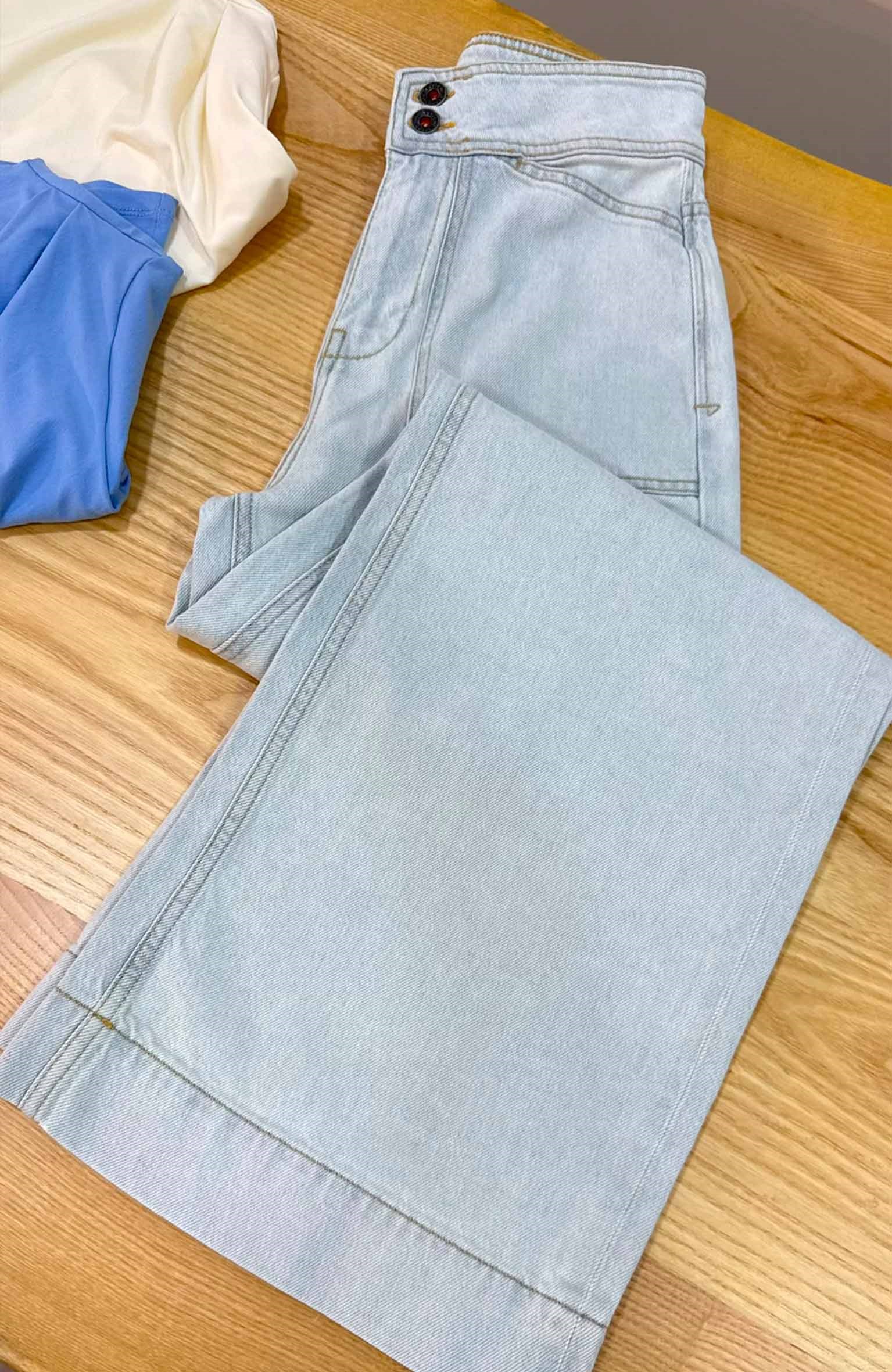 K4195 KYCH BUZ MAVİSİ GENİŞ PAÇA DENİM PANTOLON