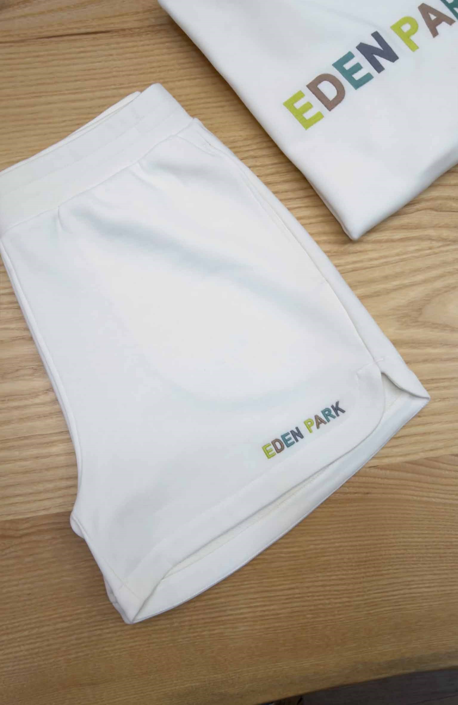 K4631 E.PARK RENKLİ NAKIŞ DETAYLI ŞARDONSUZ BEYAZ  SWEAT ŞORT 