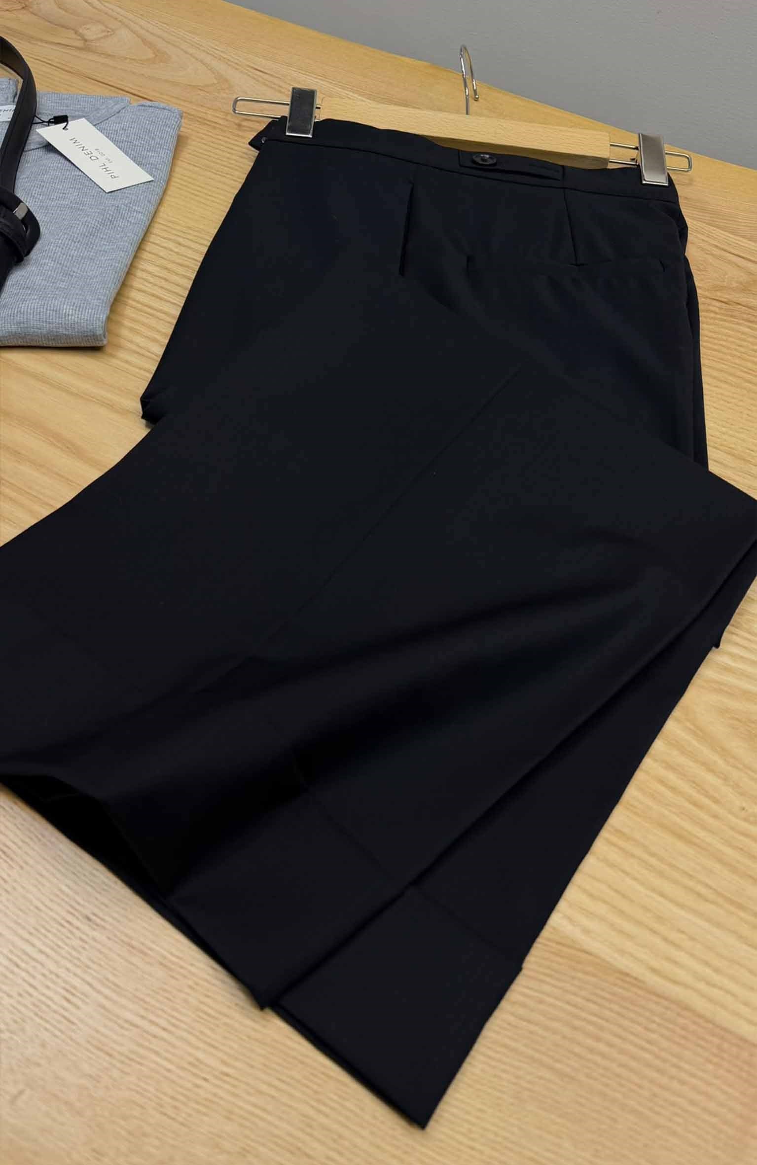 K4831 DUBLE PAÇA SİYAH CROP YÜN PANTOLON