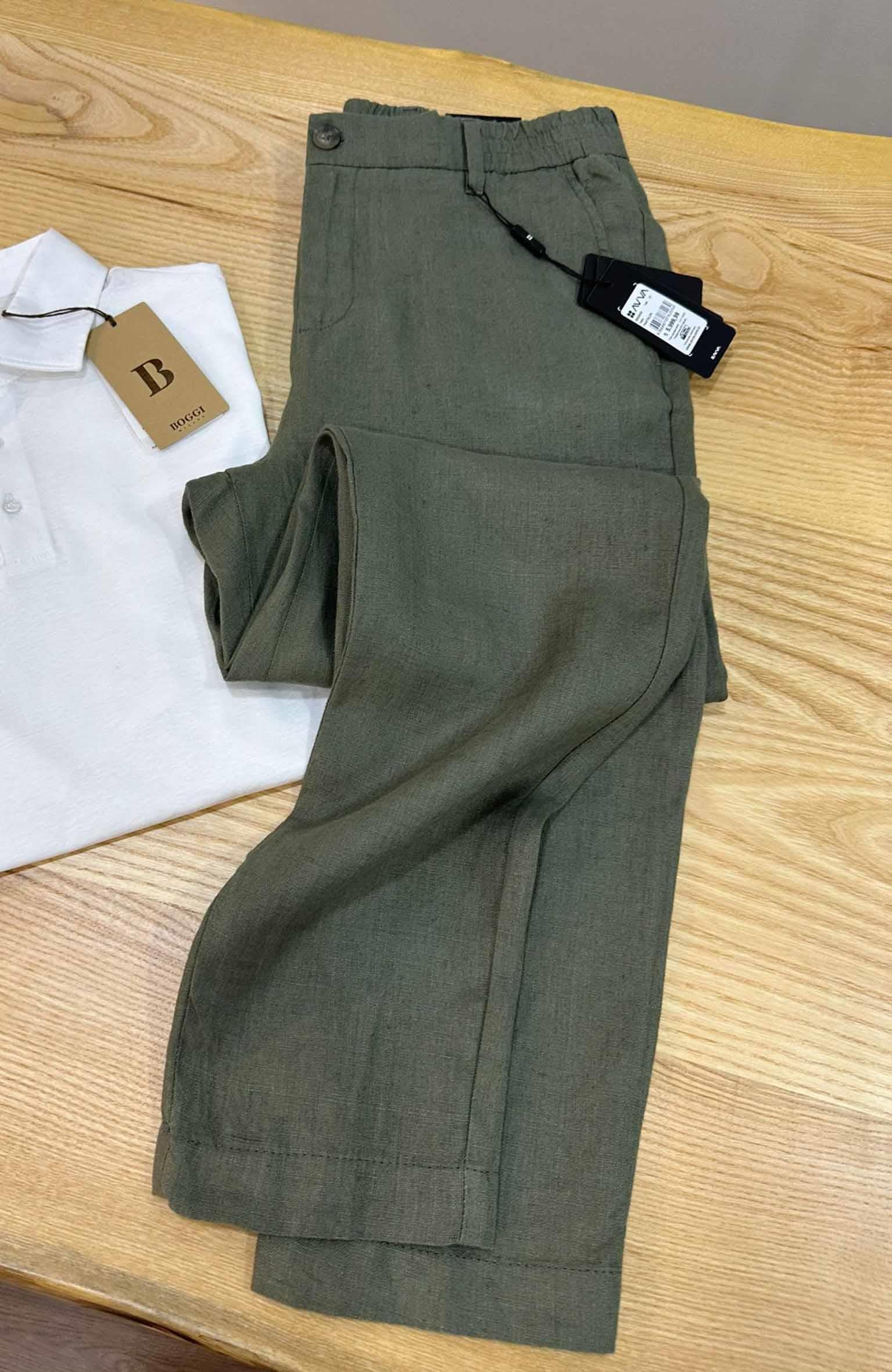 MEN1481 A.V YEŞİL RELAXED KETEN PANTOLON