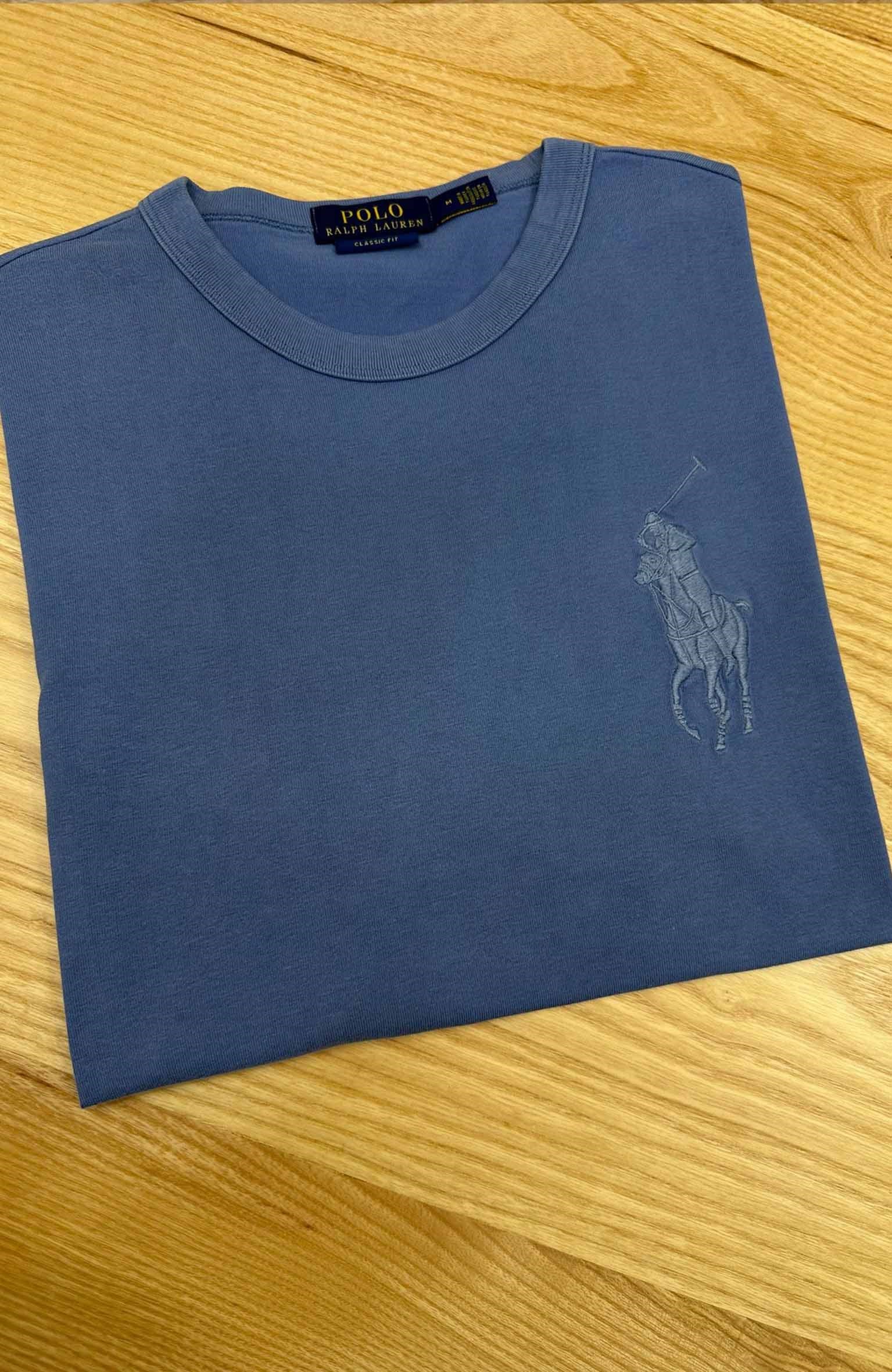 MEN1580 PRL BÜYÜK LOGO NAKIŞLI YIKAMALI MAVİ T-SHIRT