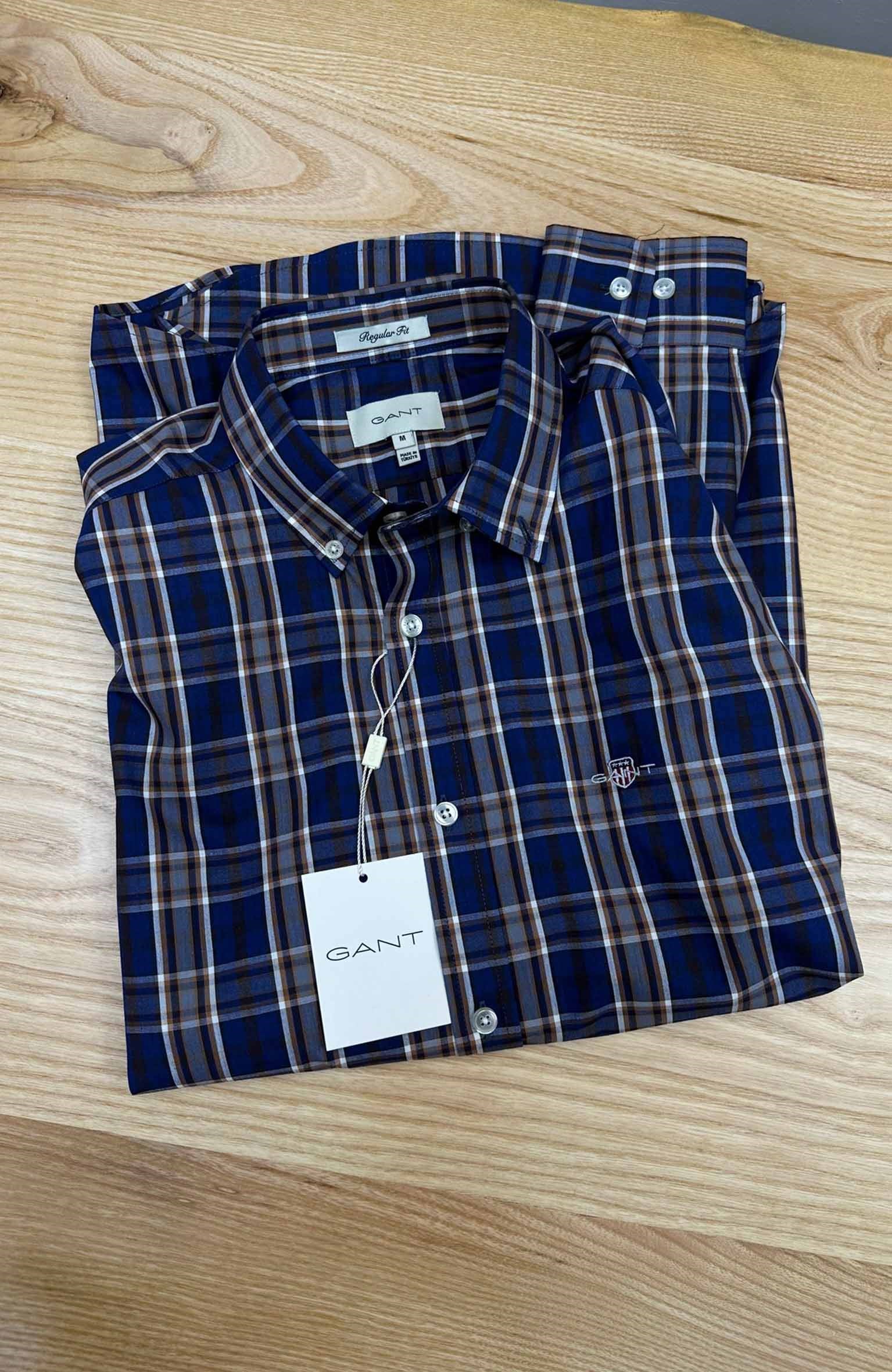 MEN1597 GNT REGULAR FİT EKOSE DESENLİ LACİVERT/KAHVE GÖMLEK