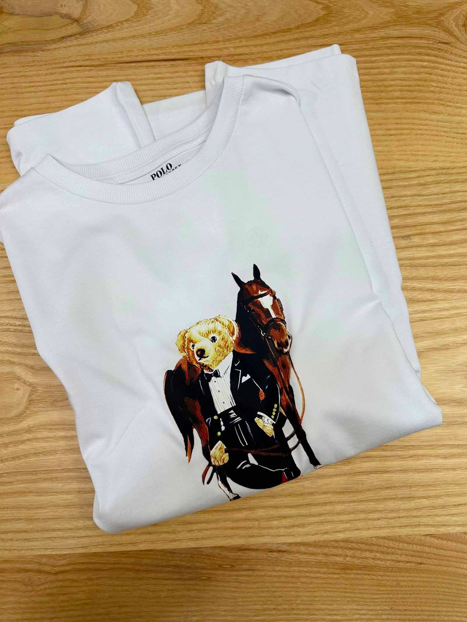 MEN2105 BEAR BASKILI BEYAZ T-SHIRT