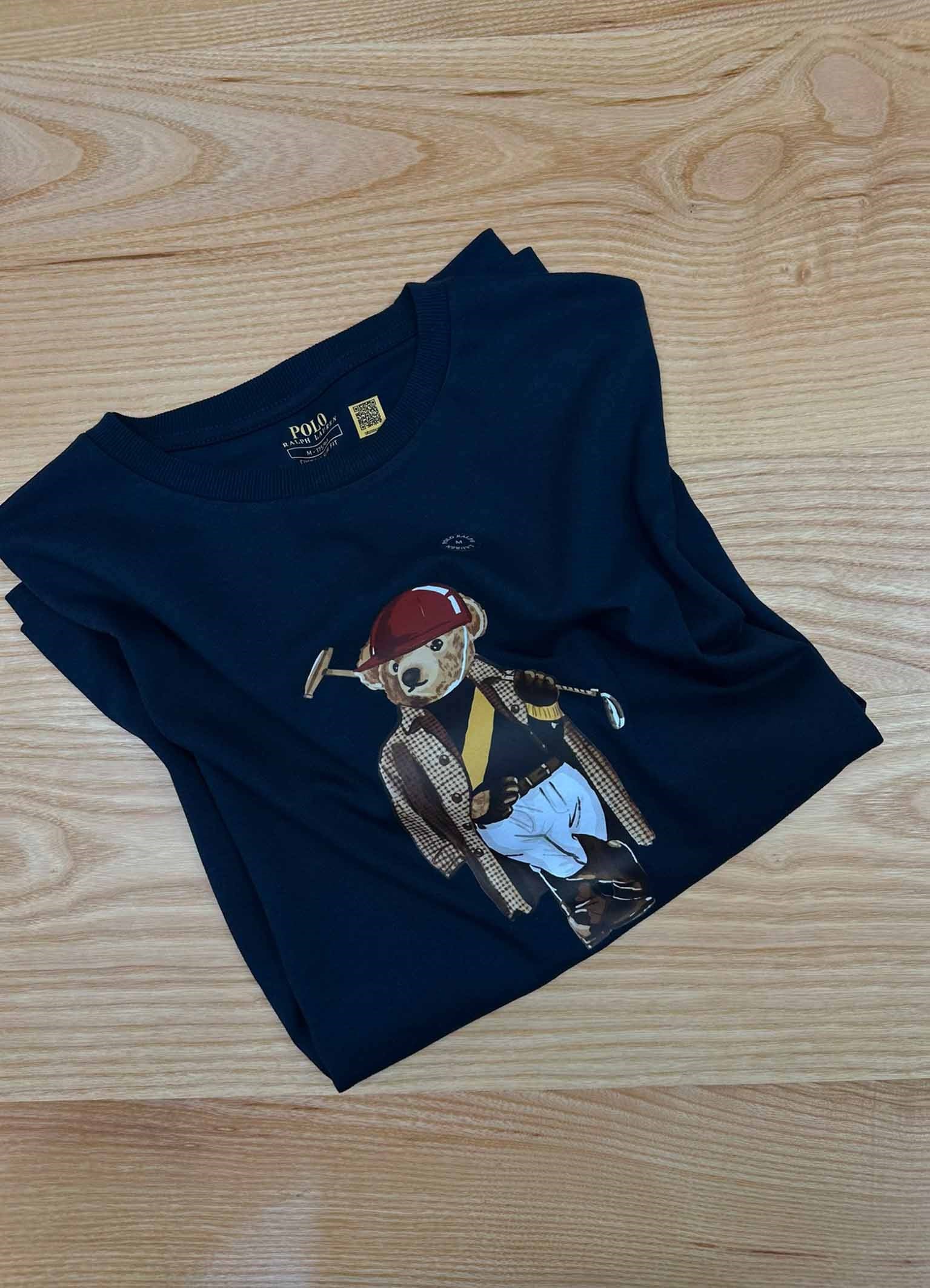 MEN2111 BEAR BASKILI LACİVERT T-SHIRT