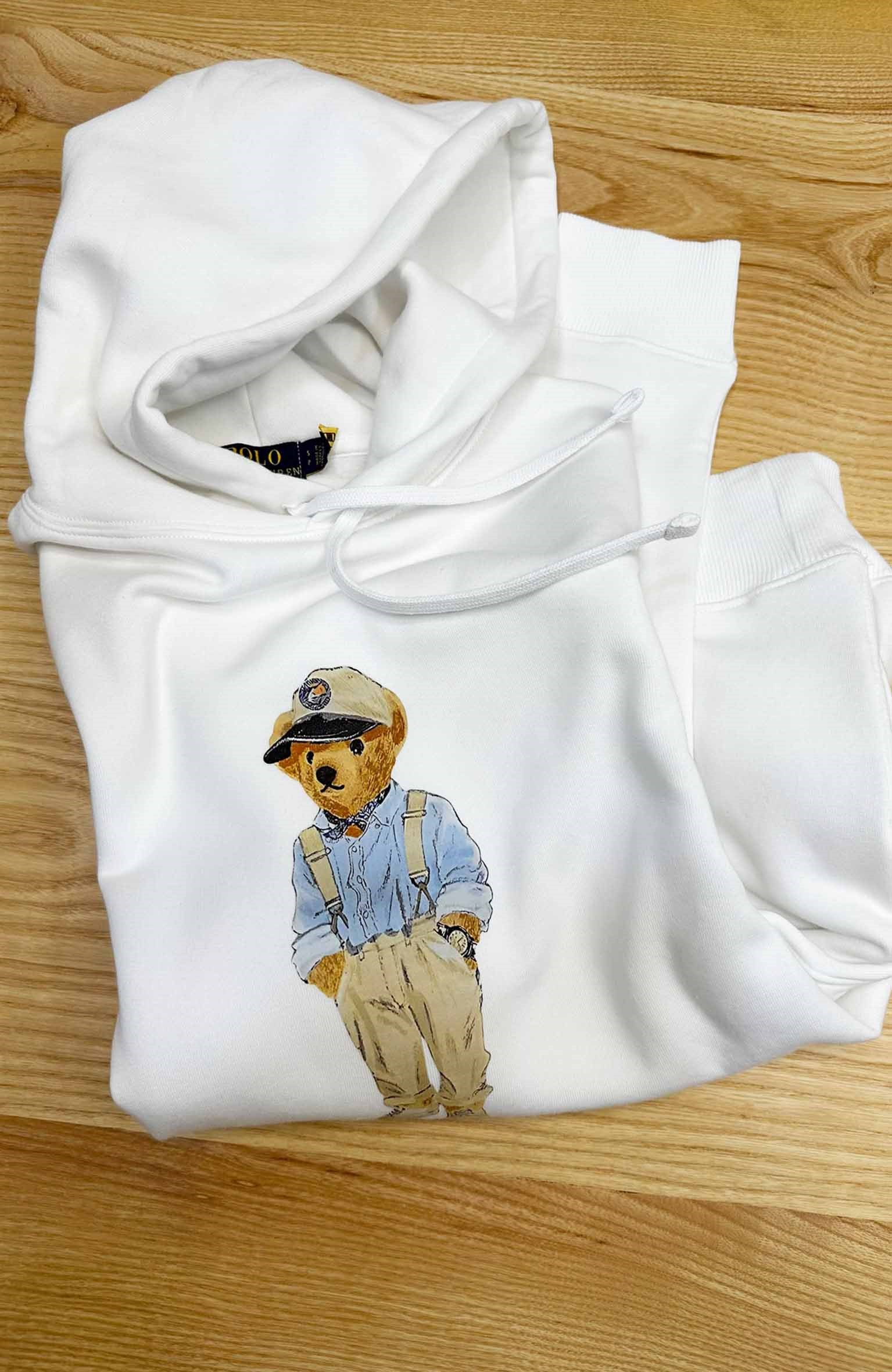MEN2281 PRL BEAR BASKILI KAPÜŞONLU BEYAZ SWEAT