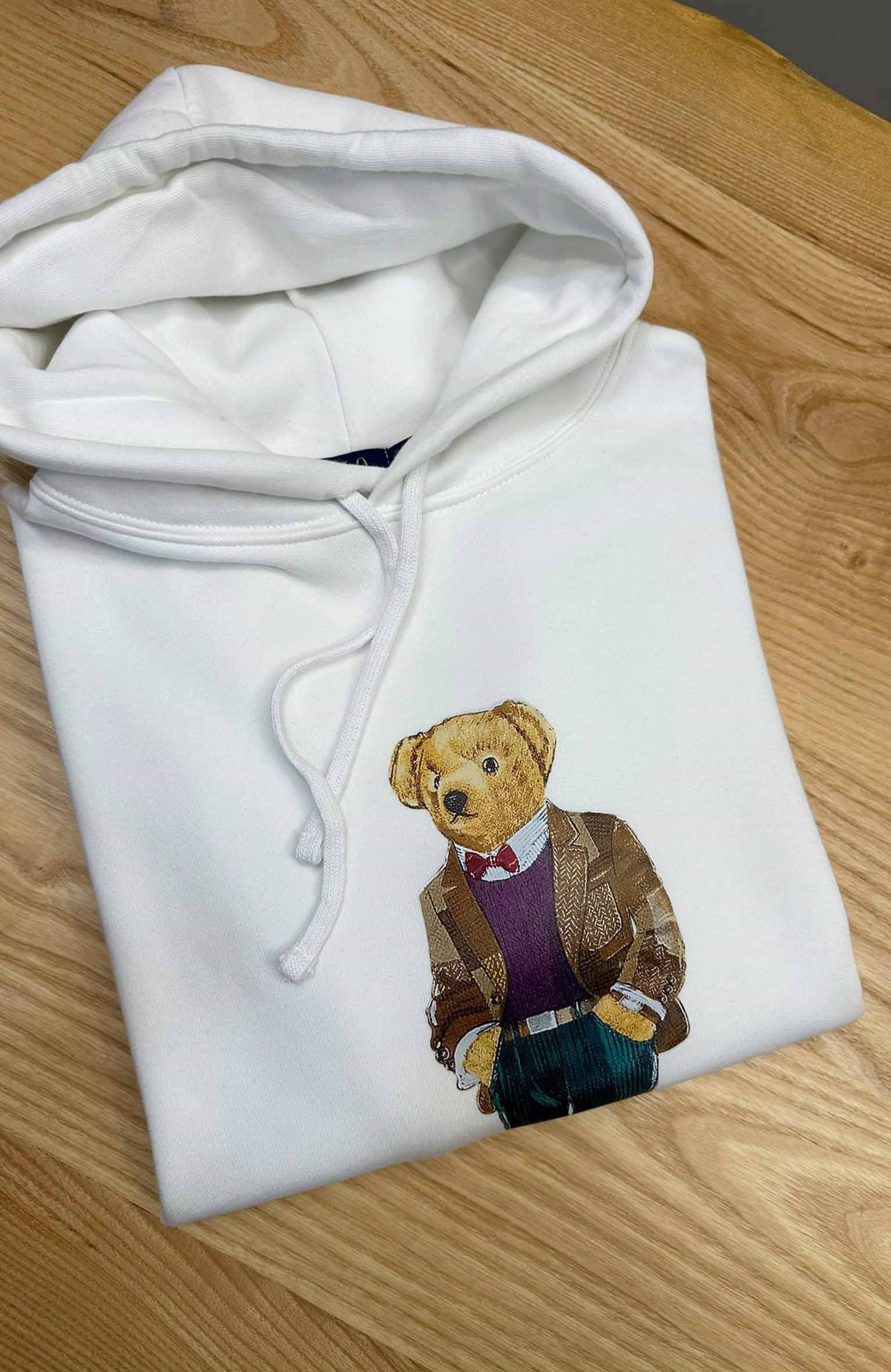 MEN2364 PRL BEAR BASKILI BEYAZ KAPÜŞONLU SWEAT