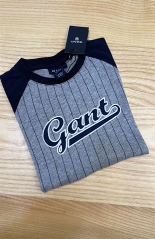C2364 GNT BASKILI GRİ/LACİVERT UZUN KOL T-SHIRT