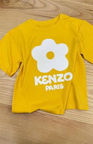 C2398 KNZ ÇİÇEK BASKILI SARI T-SHIRT