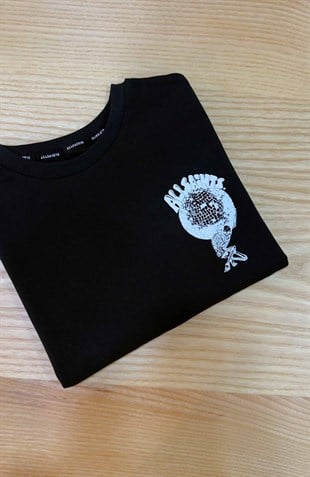 C2459 ALL S. ÖN/ARKA DİSKO TOPU BASKILI SİYAH T-SHIRT