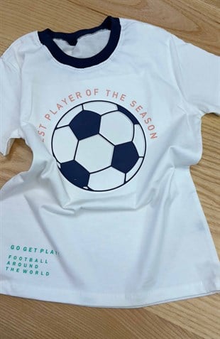 C2460 FUTBOL TOPU KABARTMA BASKILI BEYAZ T-SHIRT
