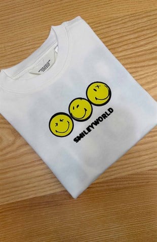 C2470 SMLY ÖN/ARKA BASKILI BEYAZ T-SHIRT