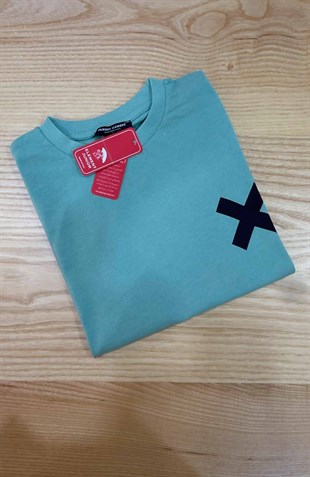 C2501 ÖN/ARKA X BASKILI YEŞİL T-SHIRT