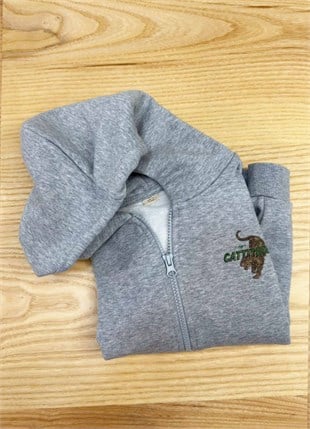 C2547 ÖN/ARKA BASKILI GRİ TAM FERMUARLI HIRKA
