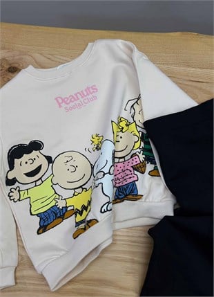 C2584 PEANUTS BASKILI İNCE BEJ SWEAT