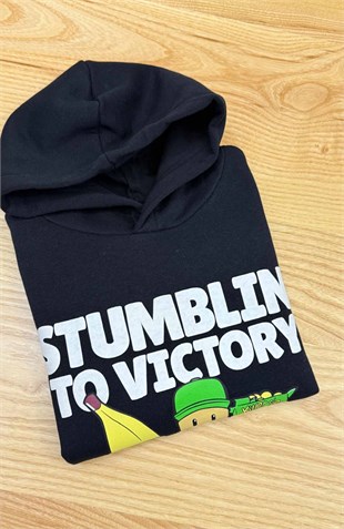 C2873 STUMBLE BASKILI KAPÜŞONLU SİYAH SWEAT
