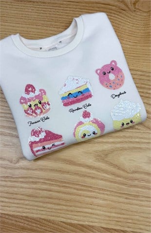 C2874 BASKILI PAYETLİ KREM SWEAT