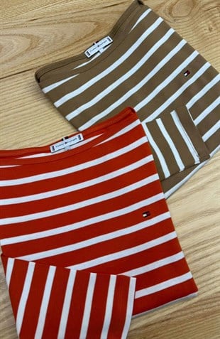 K3341 KAYIK YAKA 1/3 KOL ORGANİK PAMUK ÇİZGİLİ T-SHIRT