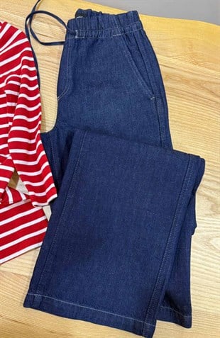 K3847 A.G KOYU LACİVERT BELİ BAĞCIKLI DENİM PANTOLON