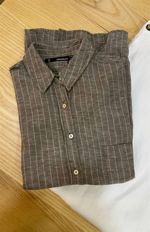 K3984 SEDEF DÜĞMELİ ÇİZGİLİ ONE SIZE VİZON GÖMLEK