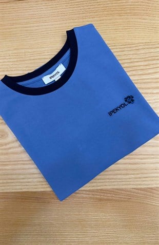 K4265 İ.YOL NAKIŞLI MAVİ T-SHIRT