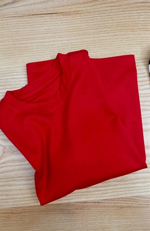 K4328 KIRMIZI SATEN DOKUMA T-SHIRT