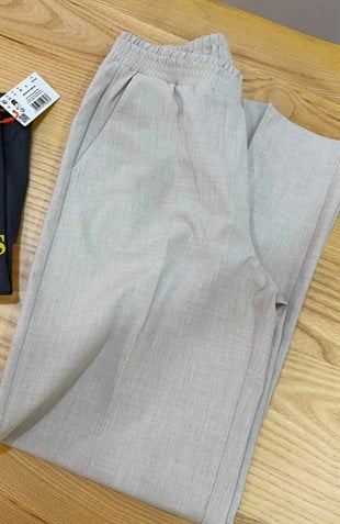 K4350 O.PUS BELİ LASTİKLİ BEJ VİSKOS PANTOLON
