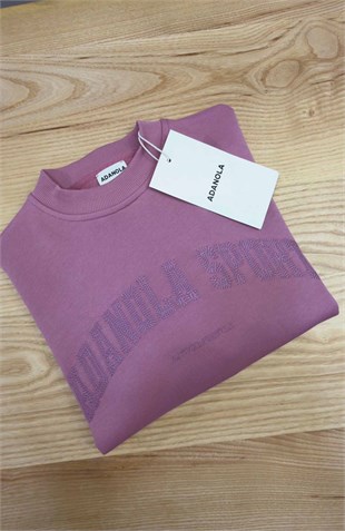 K4566 TONATON NAKIŞLI BİSİKLET YAKA PEMBE OVERSIZE SWEAT
